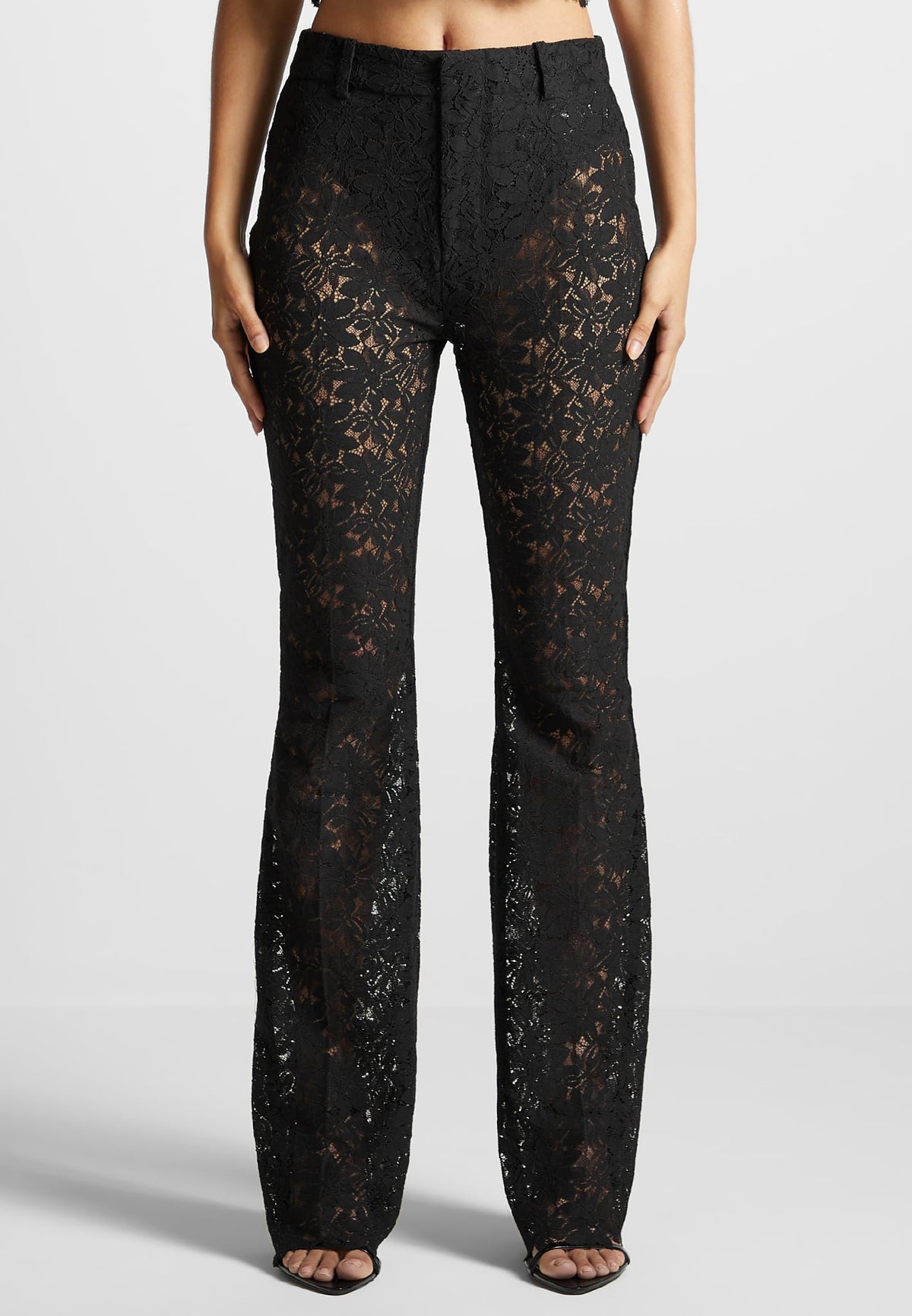 Lace Fit and Flare Pants - Black