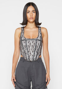 Lace with Leather Corset Top - Grey