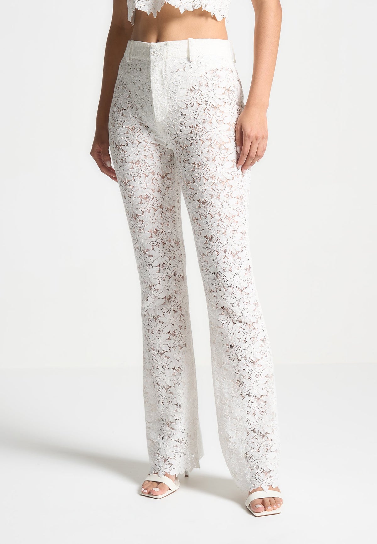 Lace Fit and Flare Pants - White