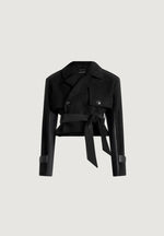 Lelia - Cropped Suede Trench Coat With Belt - Black