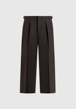 Lior - Box Pleat Hatched Wide Leg Pants - Dark Brown