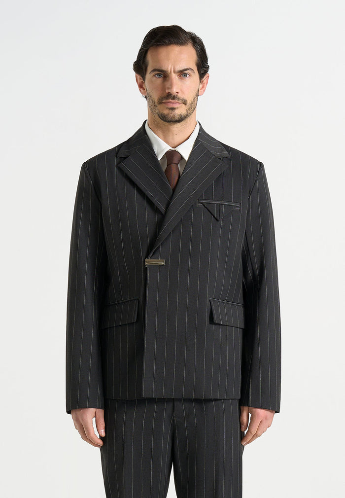 Gaston - Double Breasted Pinstripe Suit Jacket - Grey
