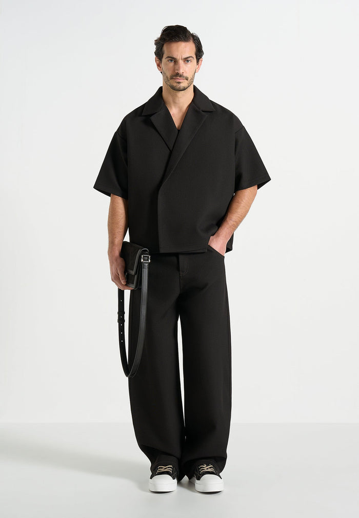 Abel - Boxy Twill Double Breasted Shirt - Black