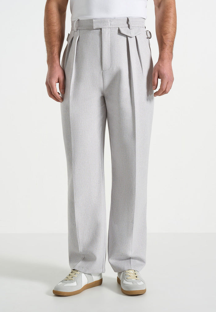 Pierre - Twin Pleat Tailored Pants - Light Grey