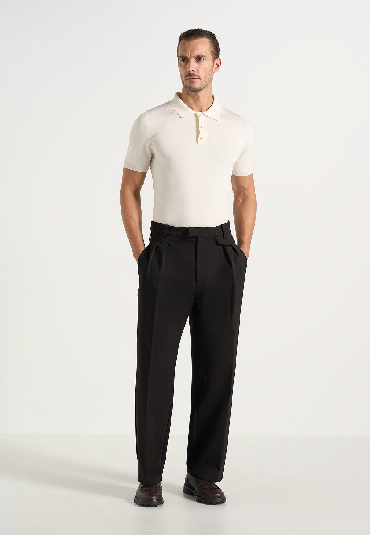 Pierre - Twin Pleat Tailored Pants - Dark Brown