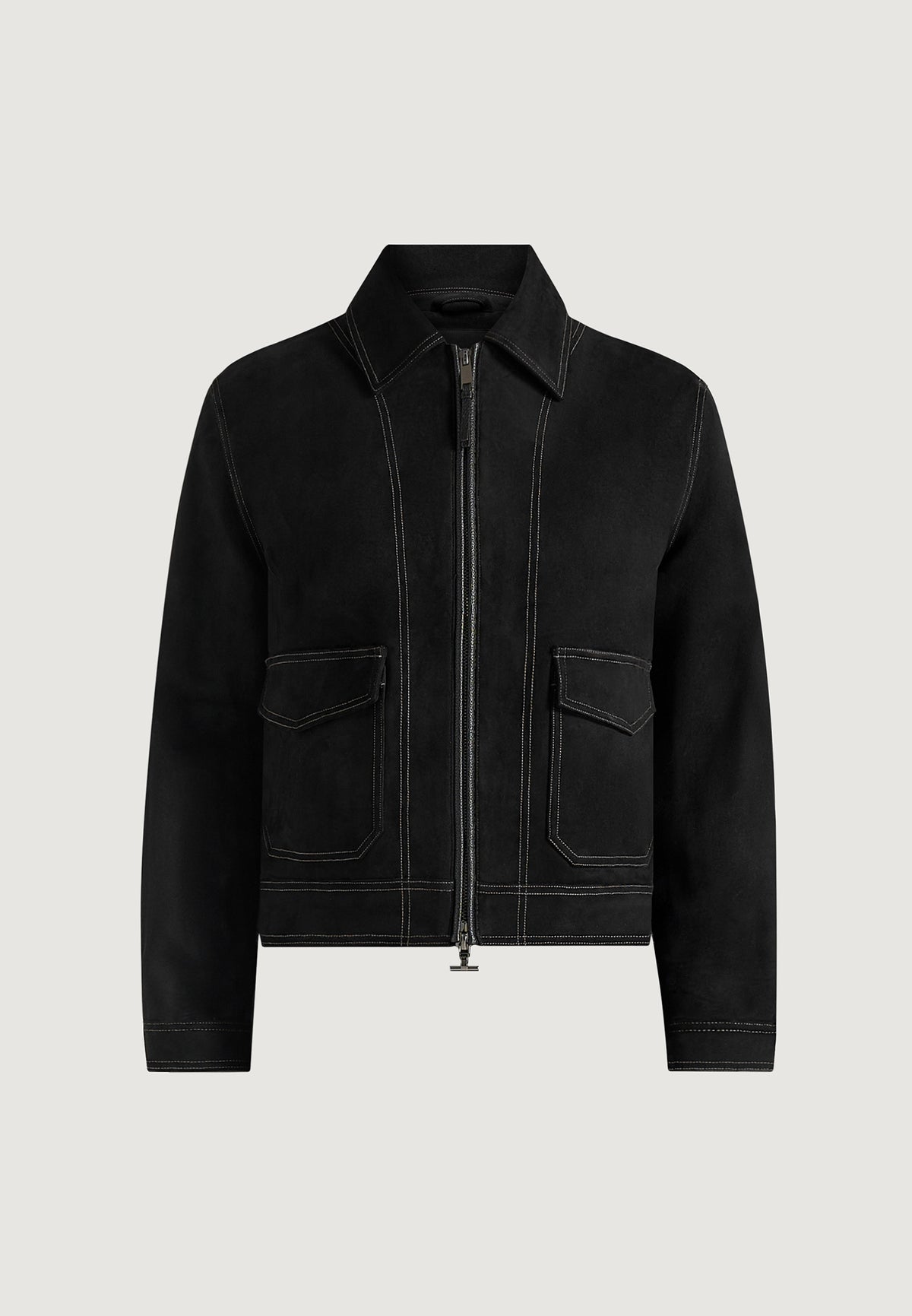 Vince - Suede Contrast Stitch Jacket - Black