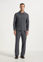 Leo - Hatched Tailored Wool-Blend Overshirt - Grey