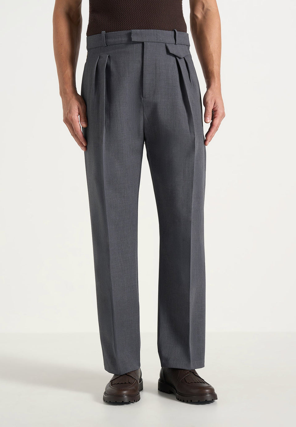 Pierre - Twin Pleat Tailored Wool-Blend Pants - Grey