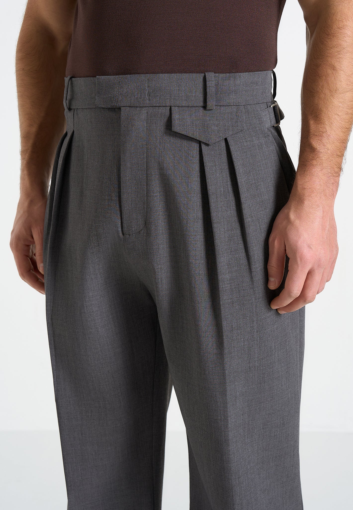 Pierre - Twin Pleat Tailored Pants - Grey