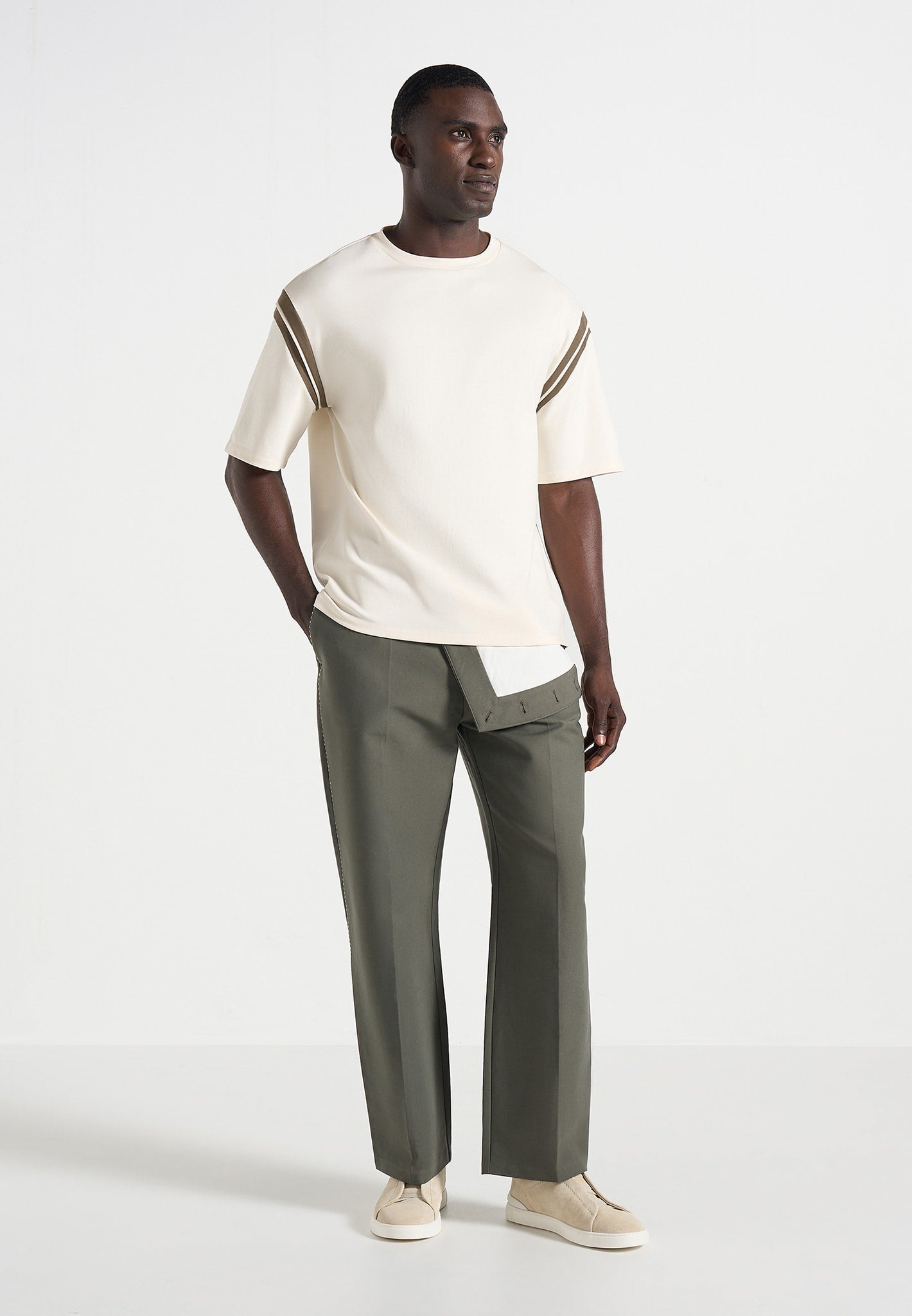 Georges - Varsity Cotton T-Shirt - Cream/Olive 