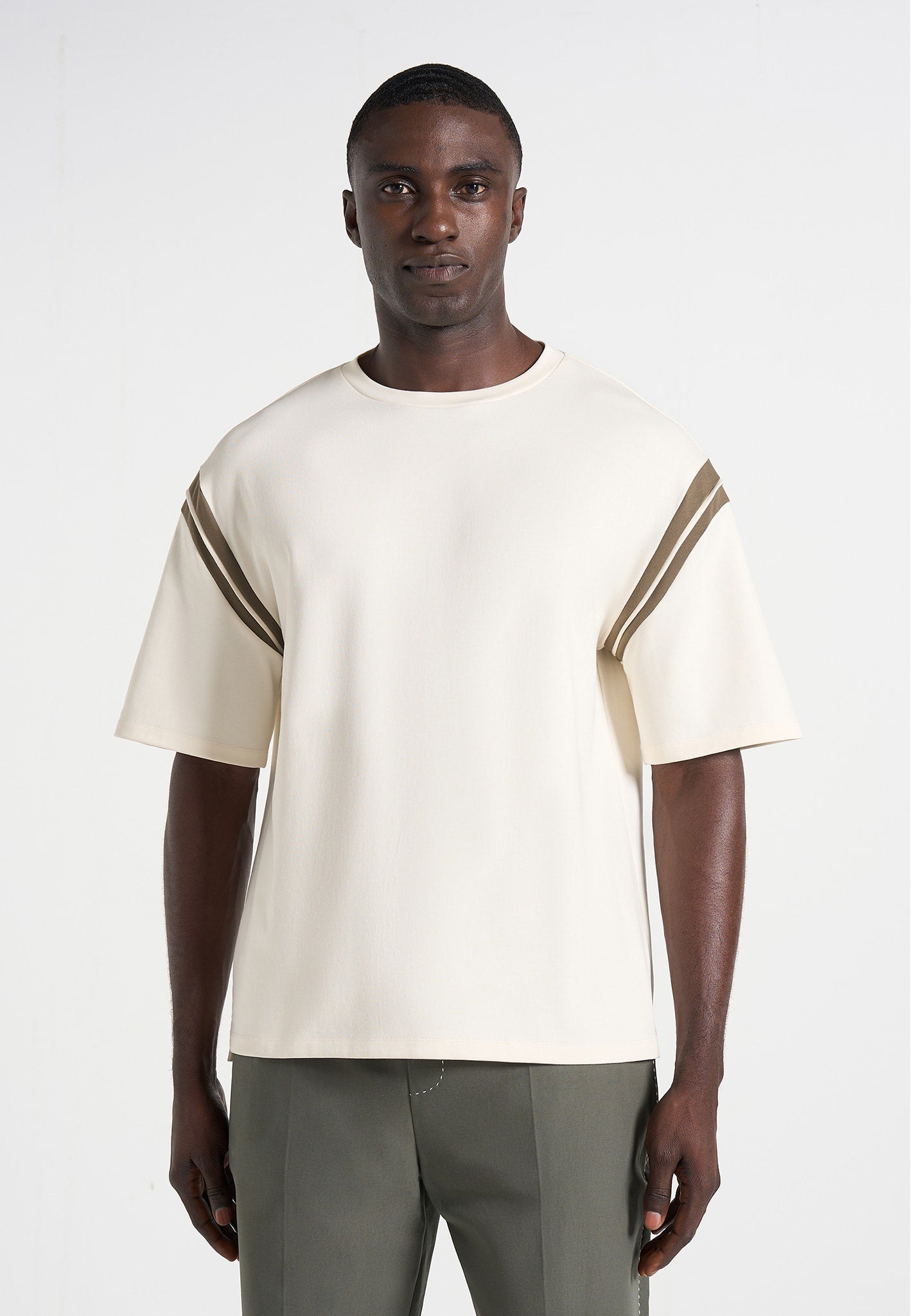 Georges - Varsity Cotton T-Shirt - Cream/Olive 