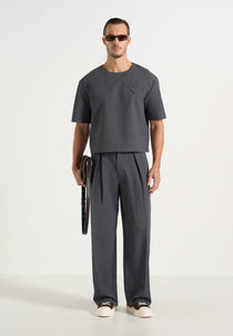 Leon - Boxy Cropped Hatched Wool-Blend T-Shirt - Grey