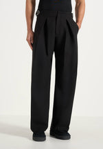 Lior - Box Pleat Wide Leg Wool-Blend Pants - Black