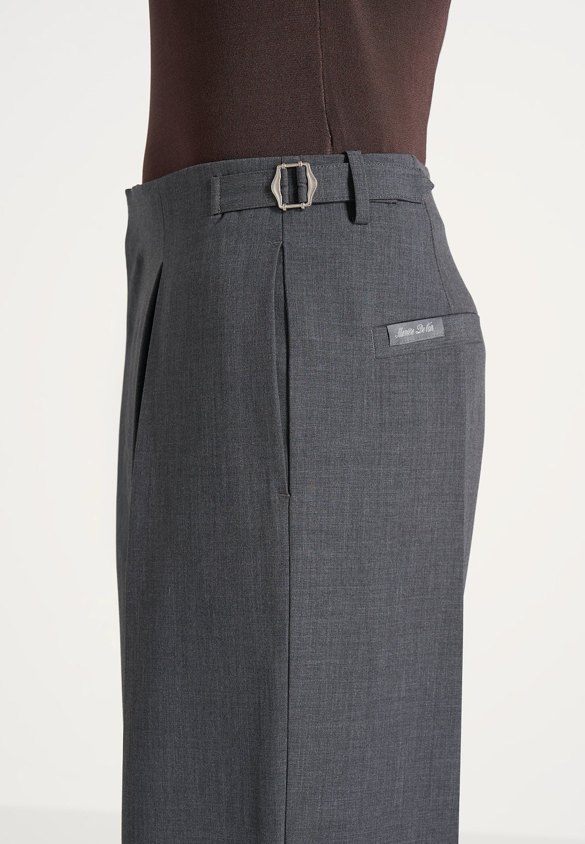 Lior - Box Pleat Wide Leg Wool-Blend Pants - Grey