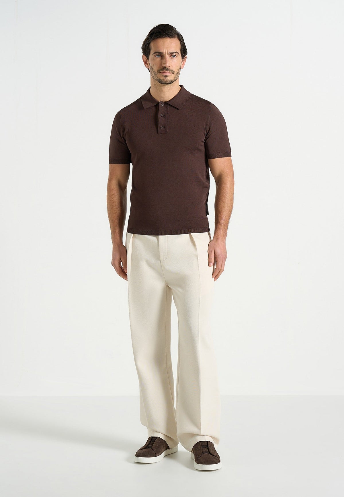 PL001 - Luxe Knitted Polo Top - Brown
