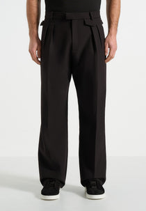 Pierre - Relaxed Fit Pleated Tailored Trousers - Black
