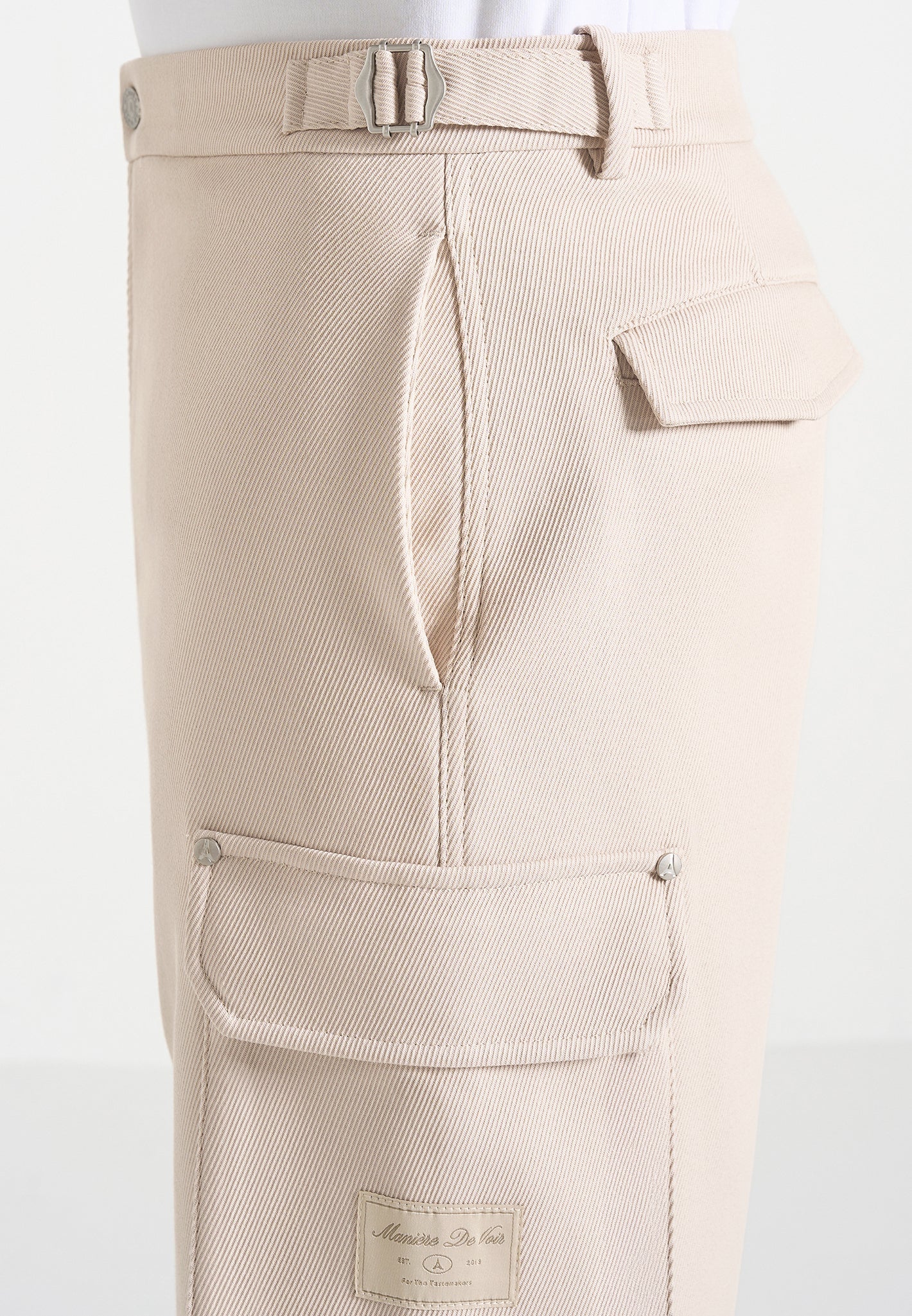 Mathis - Twill Signature Wide Leg Cargo Pants - Beige