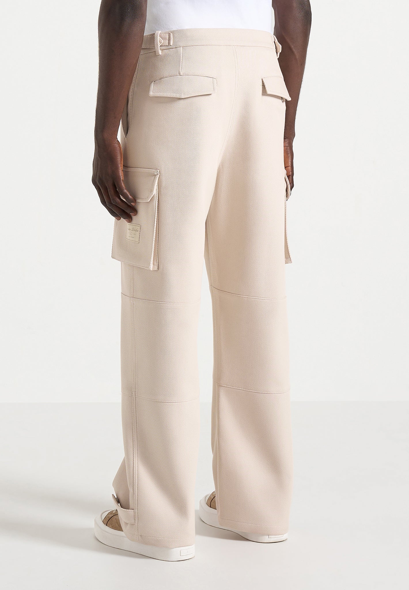 Mathis - Twill Signature Wide Leg Cargo Pants - Beige