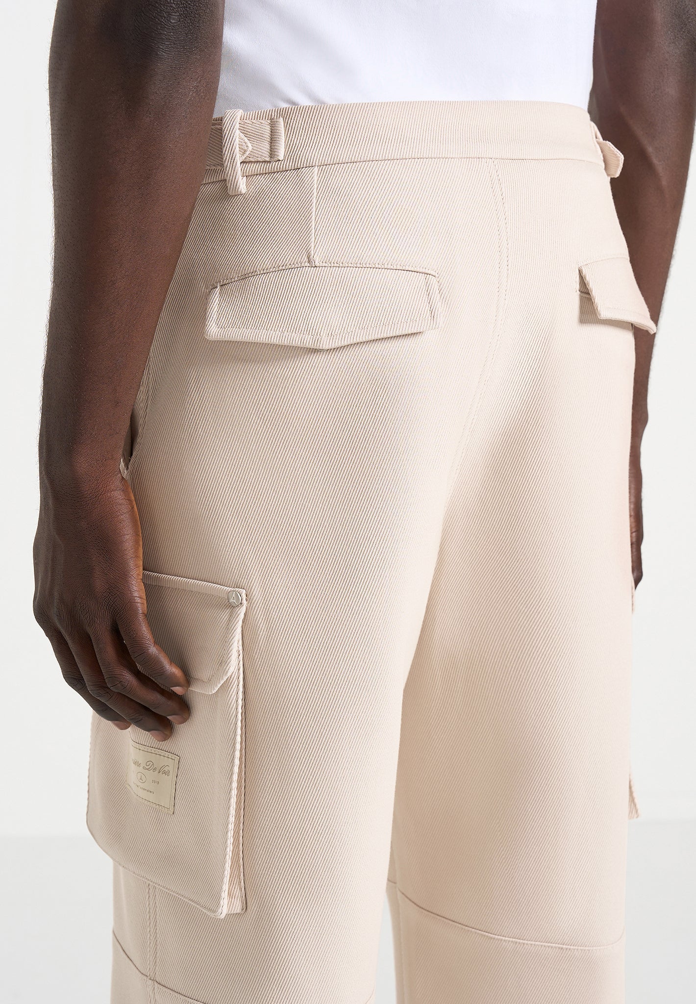 Mathis - Twill Signature Wide Leg Cargo Pants - Beige