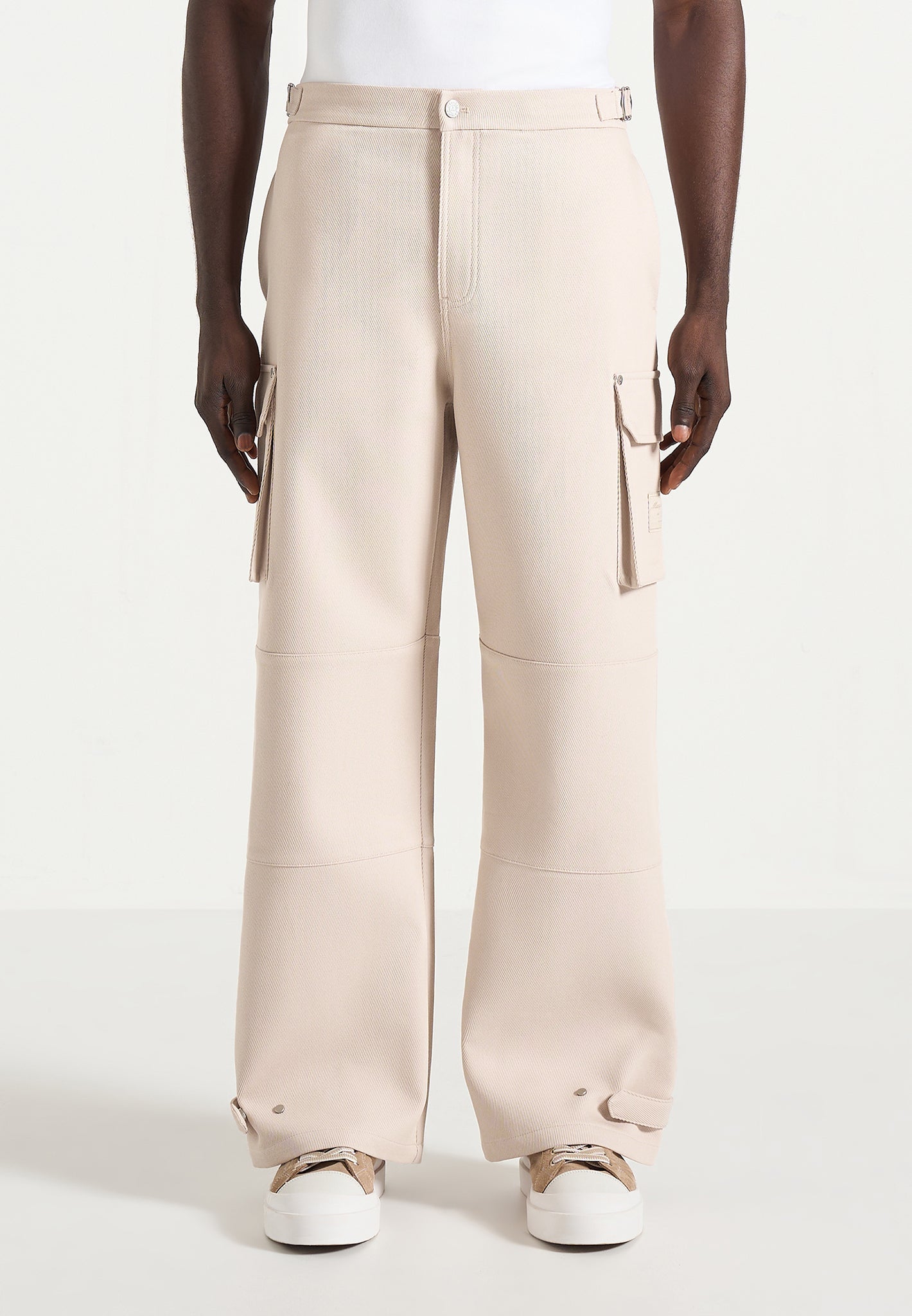 Mathis - Twill Signature Wide Leg Cargo Pants - Beige