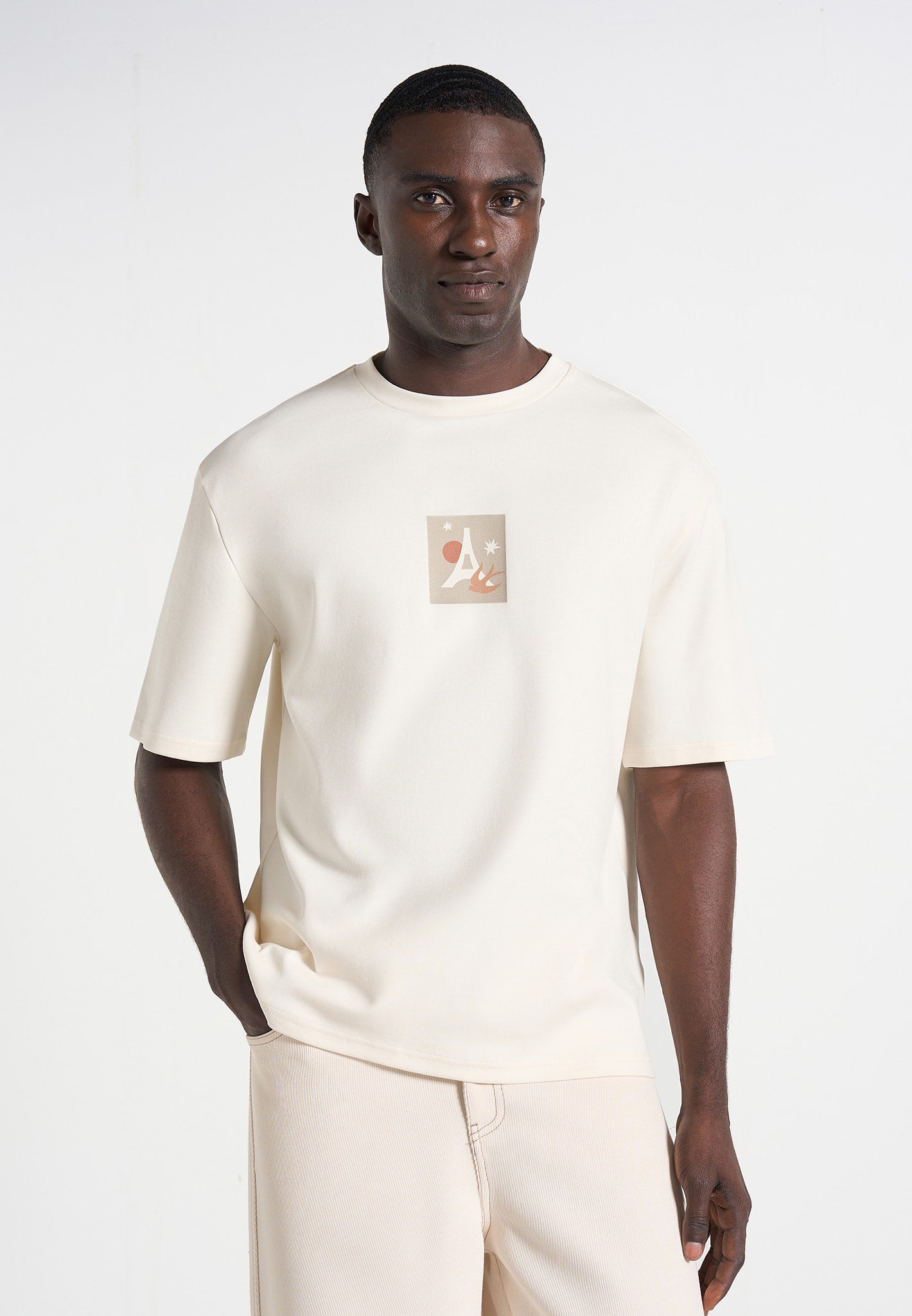Thibault - Bird Detail Cotton T-Shirt - Cream 
