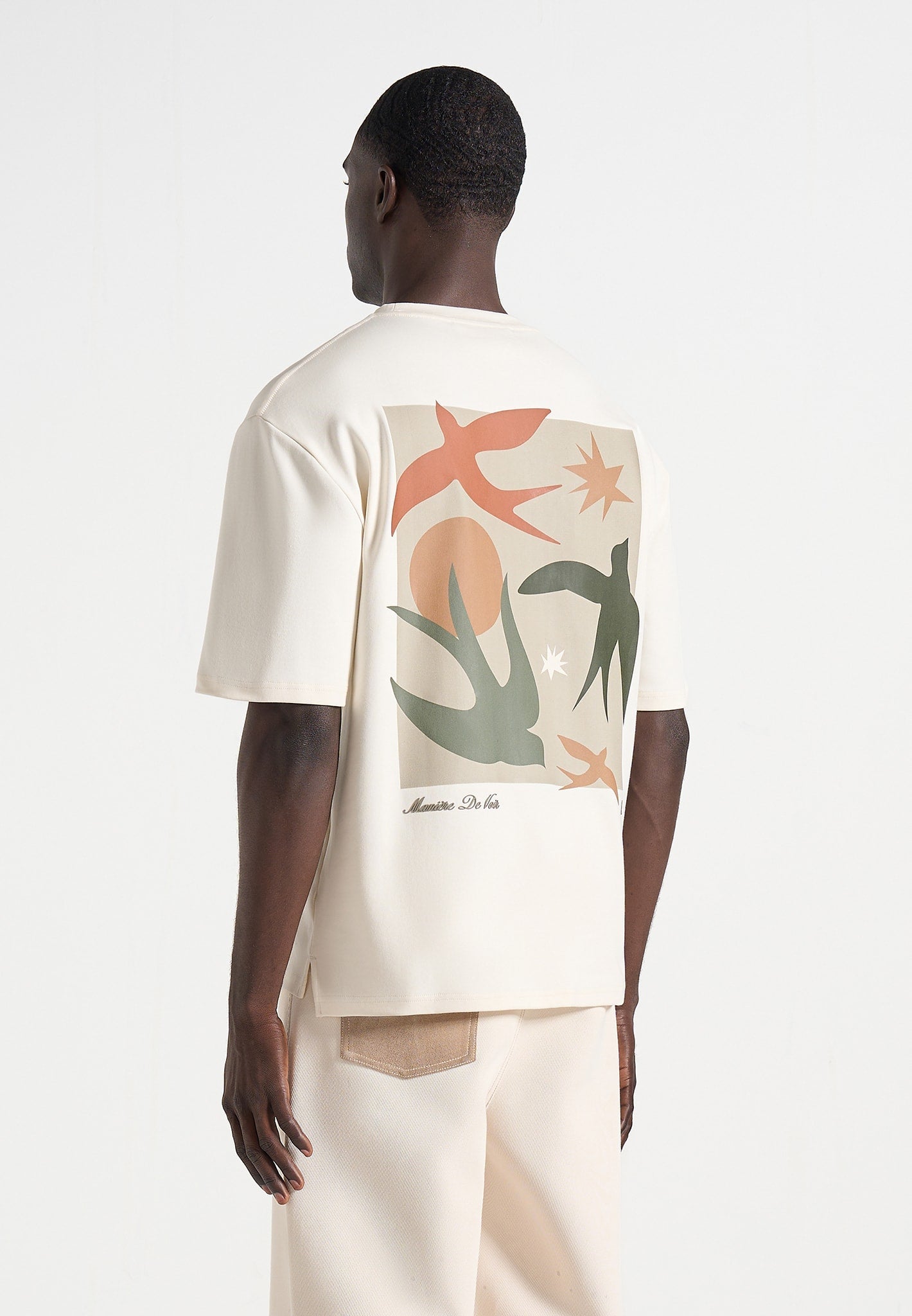 Thibault - Bird Detail Cotton T-Shirt - Cream
