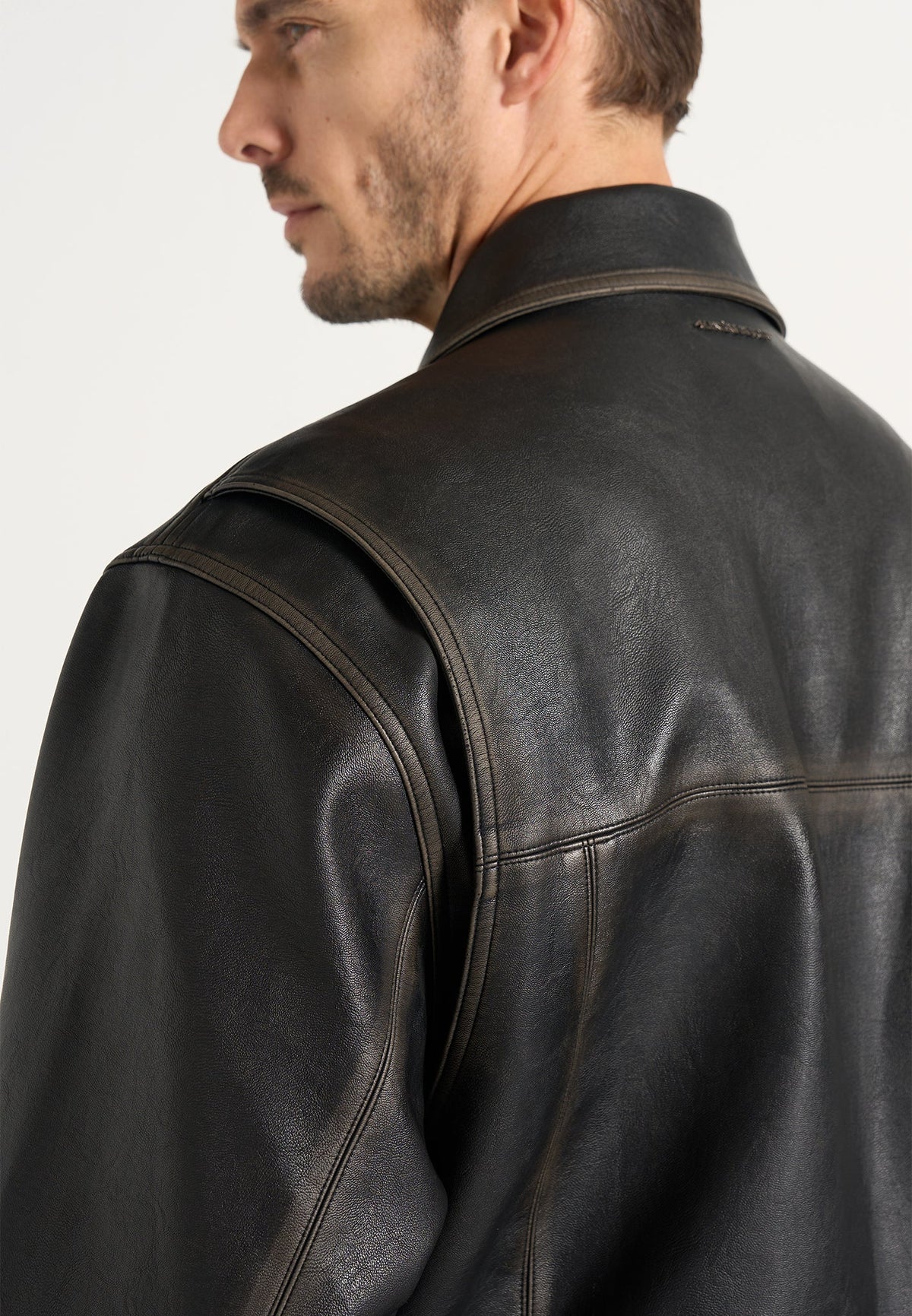 Clint - Vintage Leather Bomber Jacket - Black