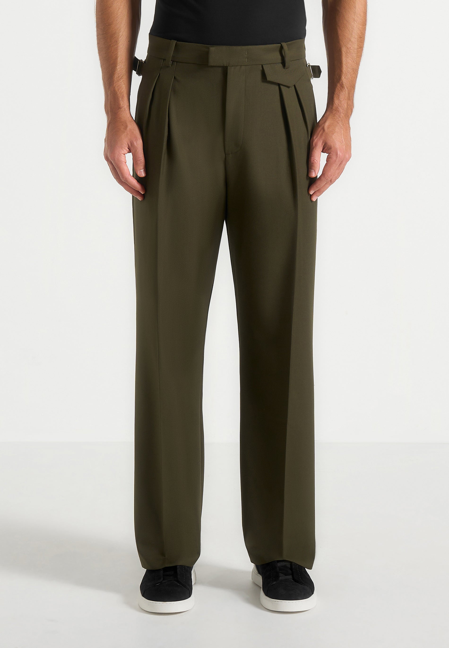 Pierre - Twin Pleat Tailored Pants - Olive