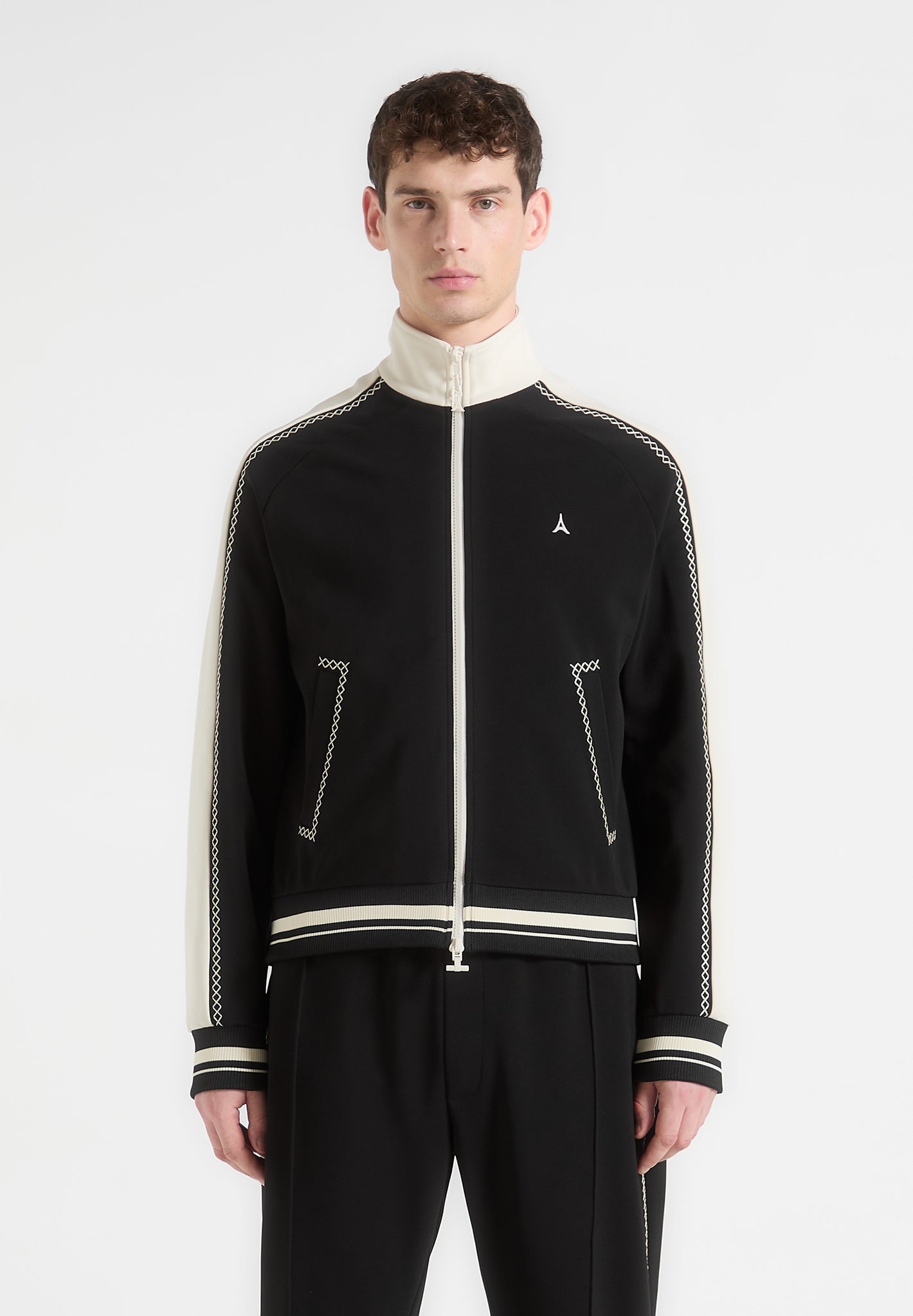 Tristan - Contrast Whipstitch Raglan Track Jacket - Black