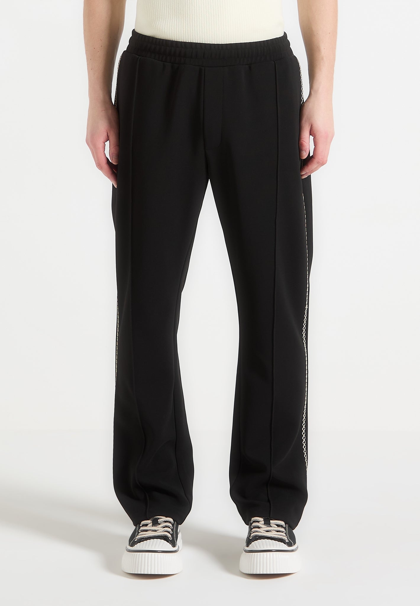 Gael - Contrast Whipstitch Relaxed Track Pants - Black