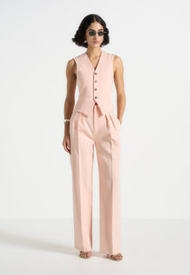 Julie - Tailored Twin Pleat Pants - Peach