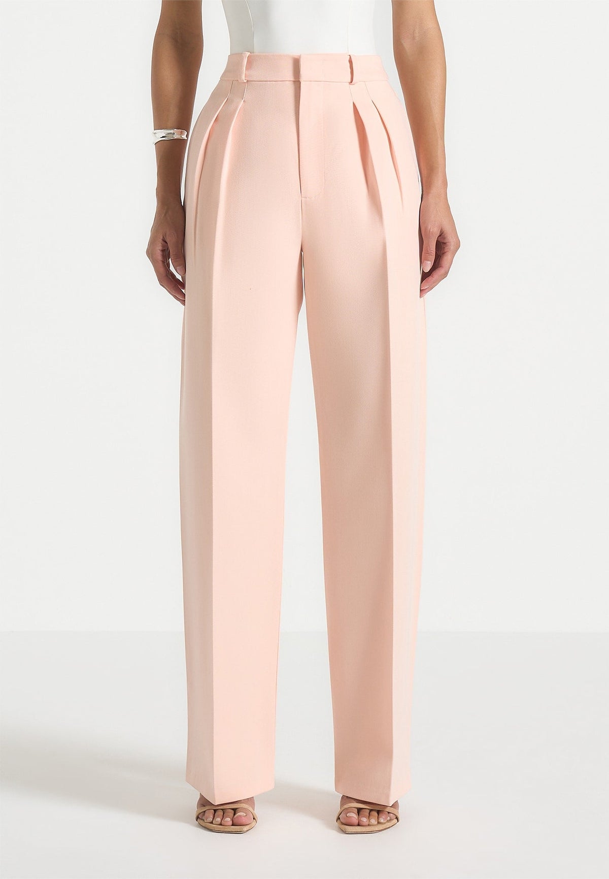 Julie - Tailored Twin Pleat Pants - Peach