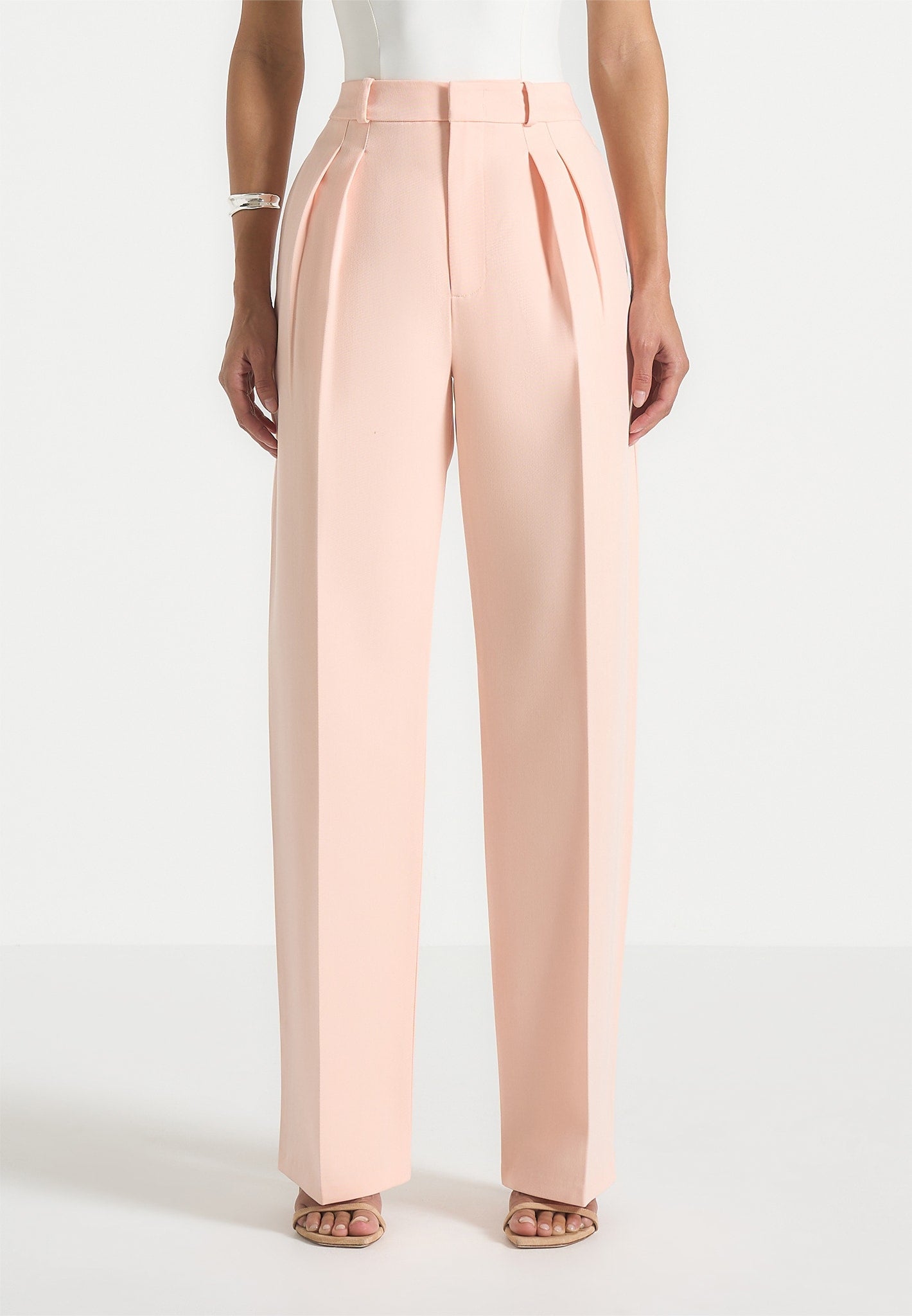 Julie - Tailored Twin Pleat Pants - Peach