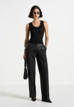 Nora - Pointelle Knitted Tank Top with Knot Button - Black