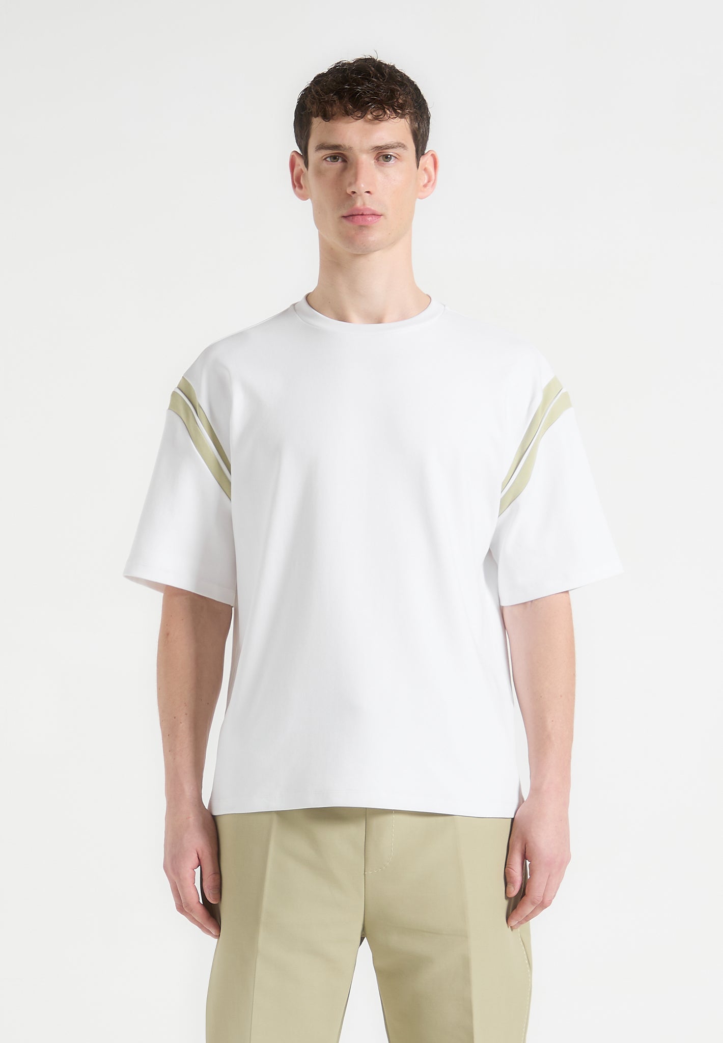 Georges - Varsity Cotton T-Shirt - Off White/Sage 