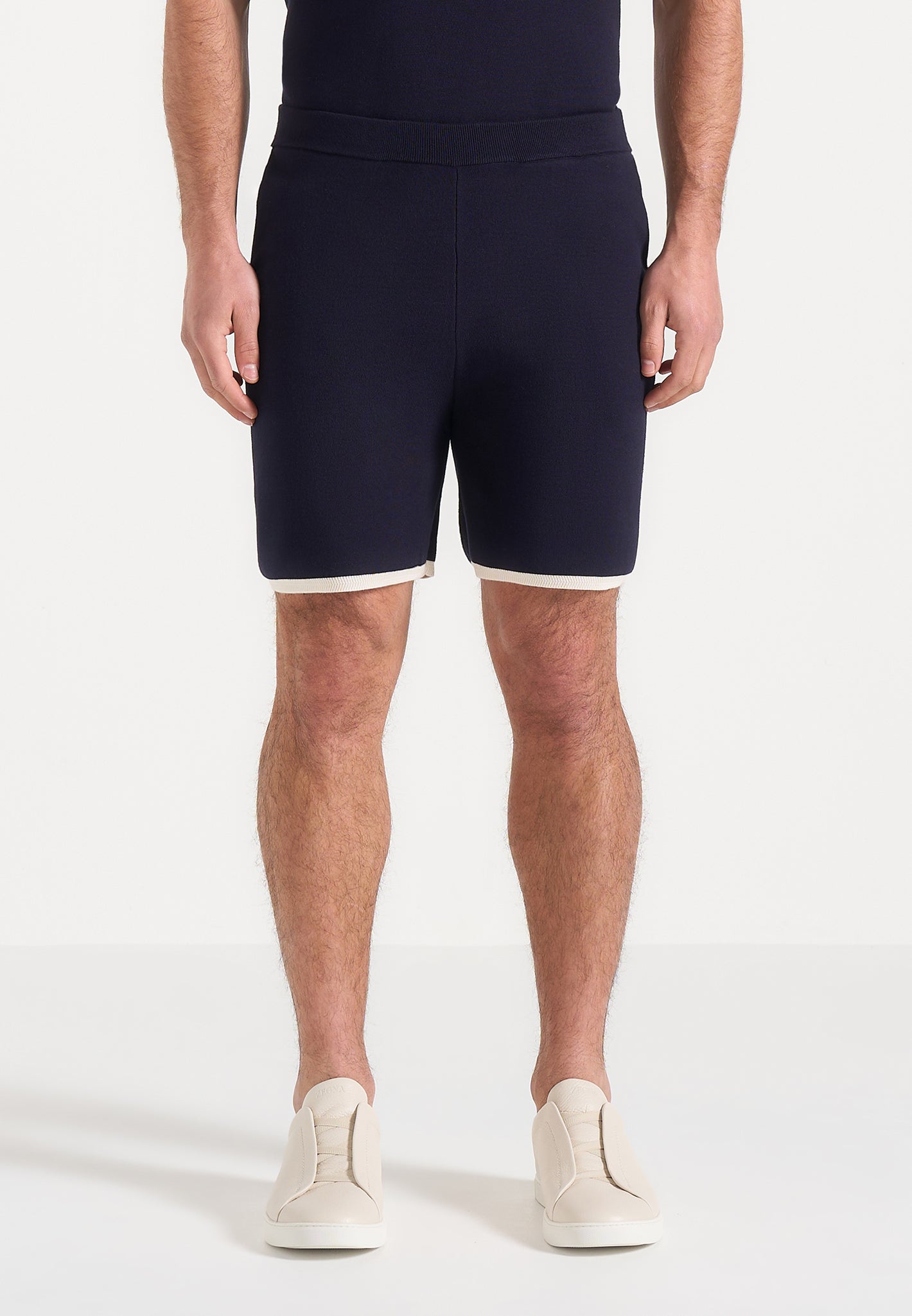Regis - Contrast Detail Knit Shorts - Navy 