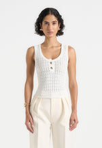 Nora - Pointelle Knitted Tank Top with Knot Button - Cream