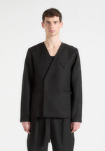 colin-collarless-double-breasted-minimal-blazer-black