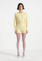 Michele - Knitted Scallop Hem Playsuit - Pale Yellow