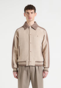 Andre - Contrast Wool Blend Varsity Jacket - Beige