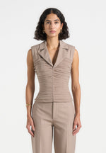 Thea - Mesh Ruched Suit Vest - Mushroom