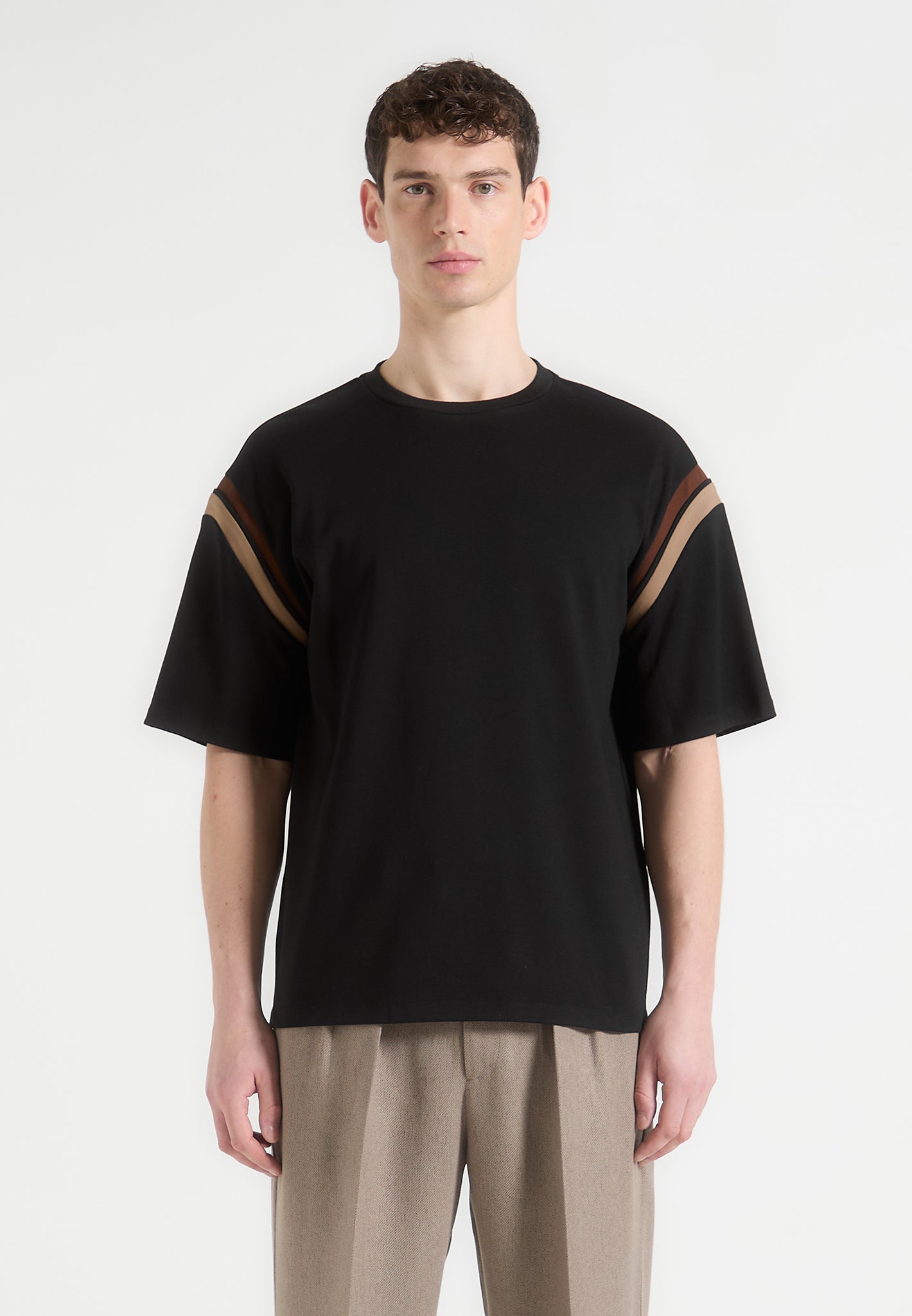 Georges - Varsity Cotton T-Shirt - Black/Taupe