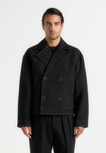 Mika - Unisex Tailored Double Breasted Jacket With Contrast Stitch - Black