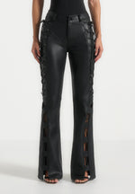 Ambre - Leather Lace Up Flared Pants - Black