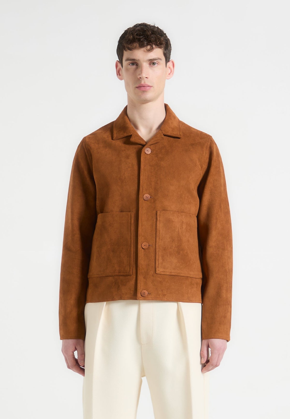 Michel - Suede Jacket with Revere Collar - Fawn