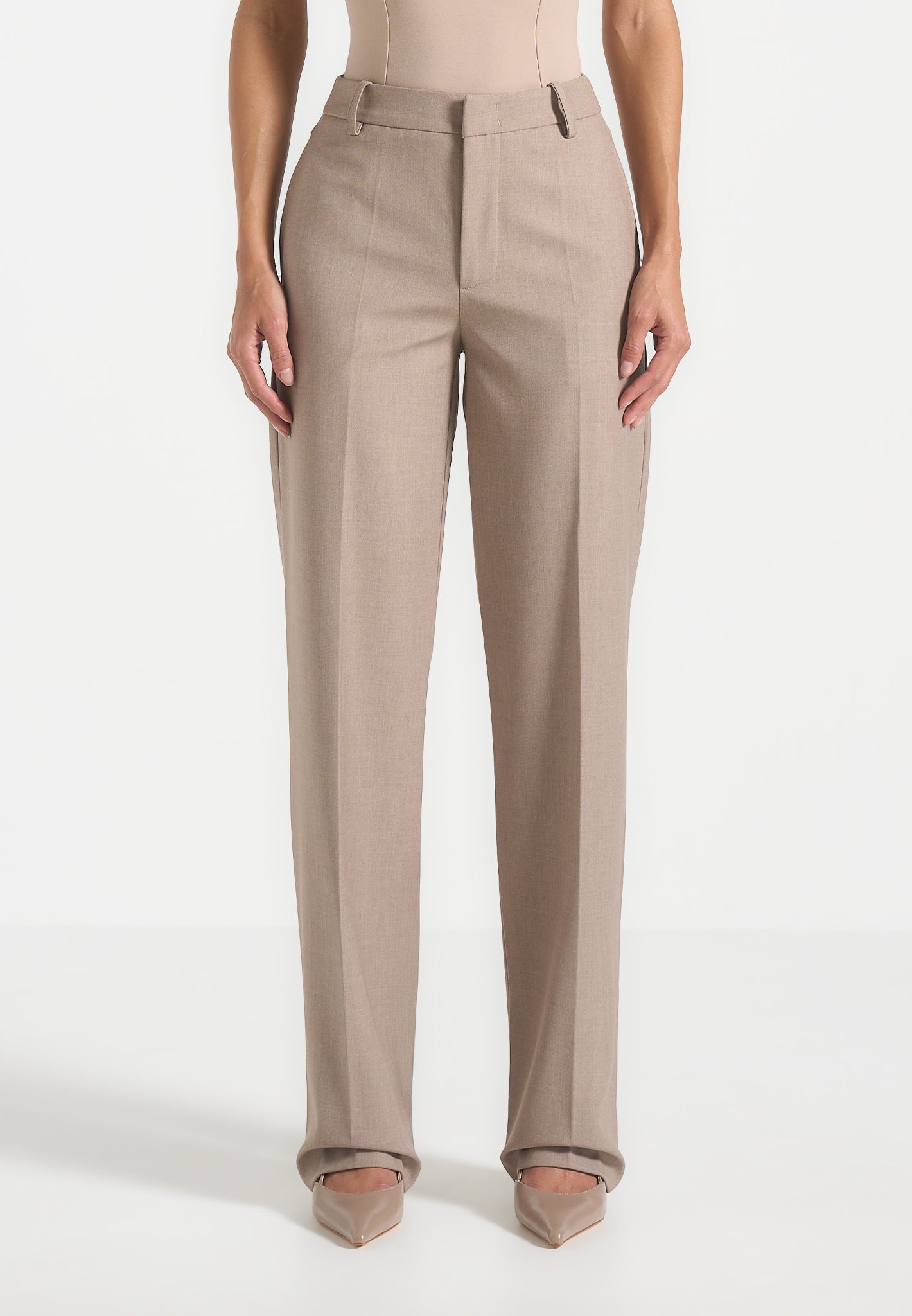 Nina - Cigarette Fit Tailored Pants - Mushroom