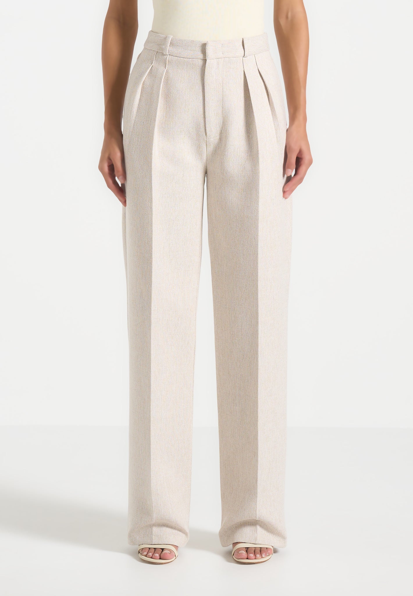 Julie - Tailored Twin Pleat Pants - Light Beige