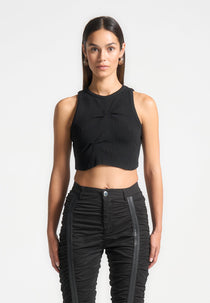 Tacked Ribbed Crop Top - Black