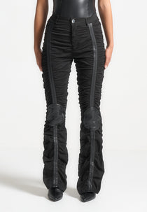 Ruched Trousers with Knee Patch - Black