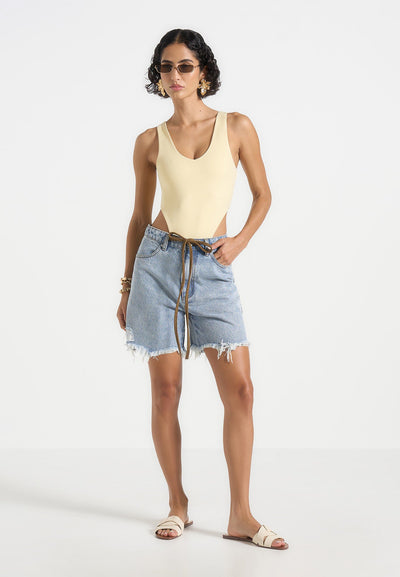 BS001 - V-Neck Bodysuit - Pale Yellow